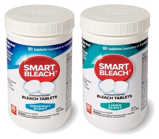 Smart Bleach Concentrated Bleach Tablets, 80 count canisters in Original and Linen scents